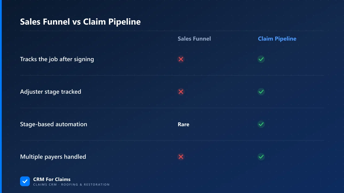 Comparison of a generic sales pipeline against a claims-specific pipeline