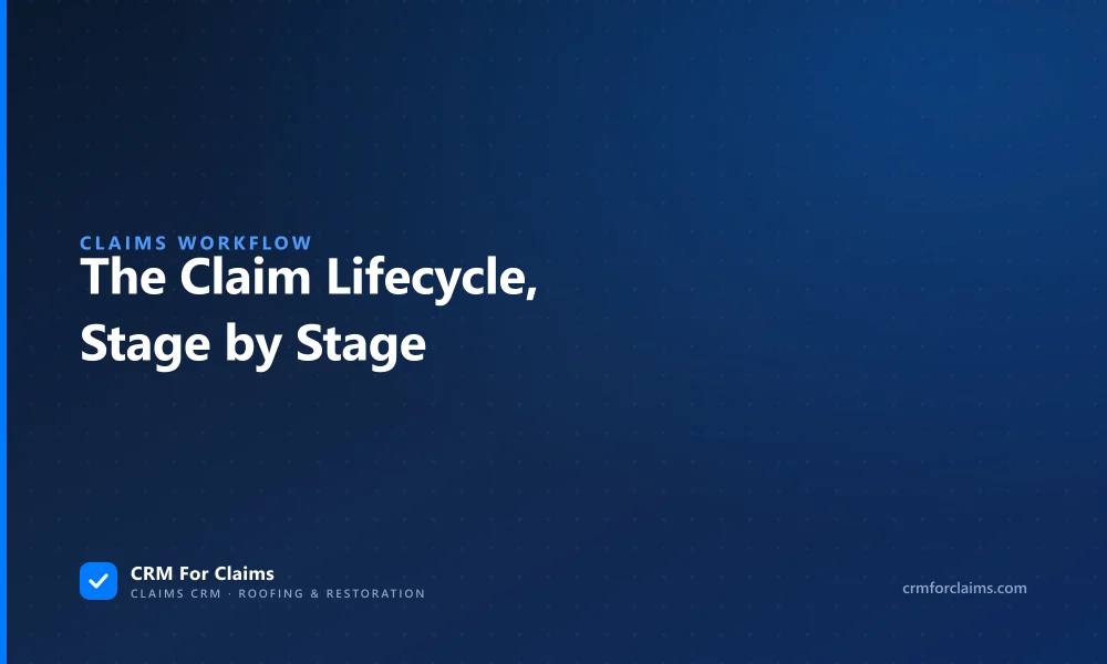 The seven stages of a restoration claim from intake to invoicing shown in a claims pipeline
