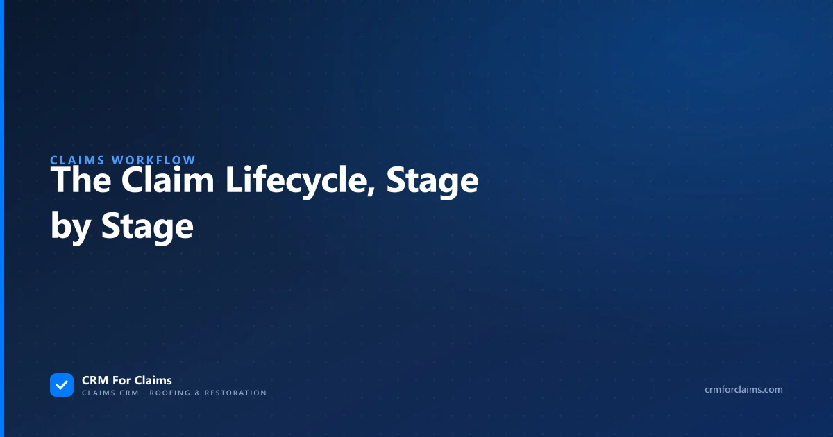The seven stages of a restoration claim from intake to invoicing shown in a claims pipeline