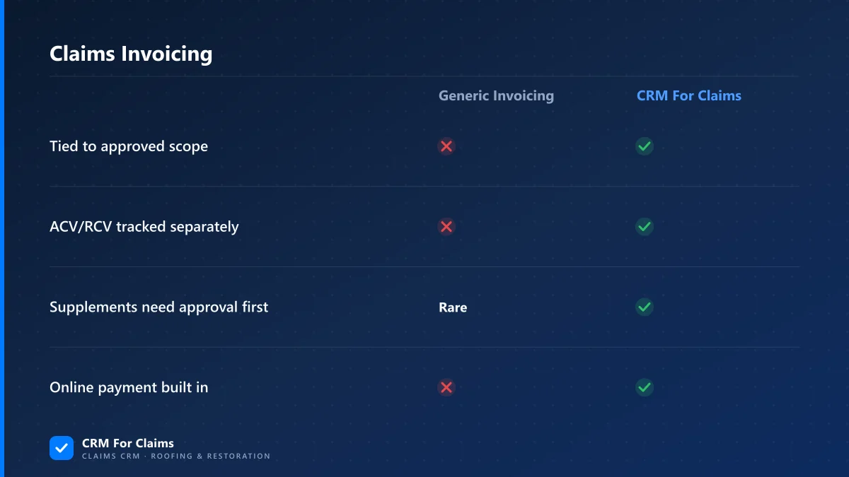 Comparison of a generic invoicing setup against invoicing tied to approved claim scope