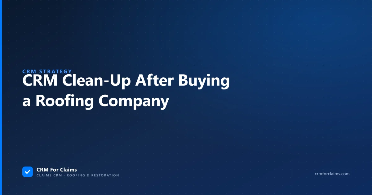 CRM clean-up after buying a roofing company: merging two systems, open claims and stage names