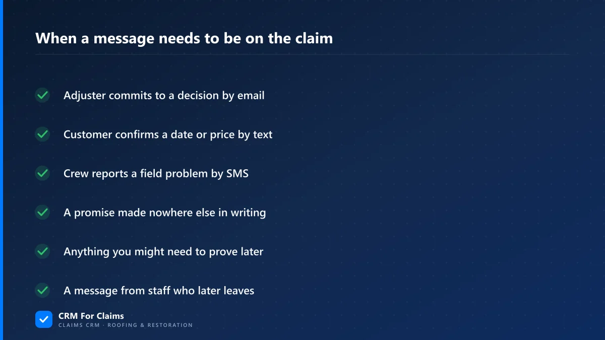 Checklist of moments a message needs to log itself on the claim record