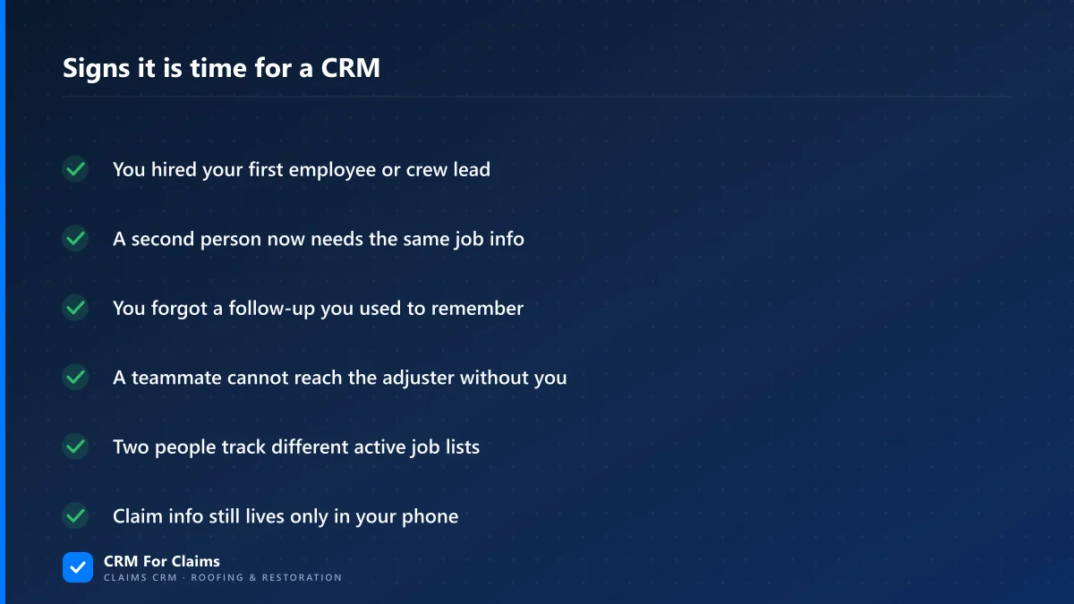 Checklist of signals it is time to move claims off a notebook and onto a CRM